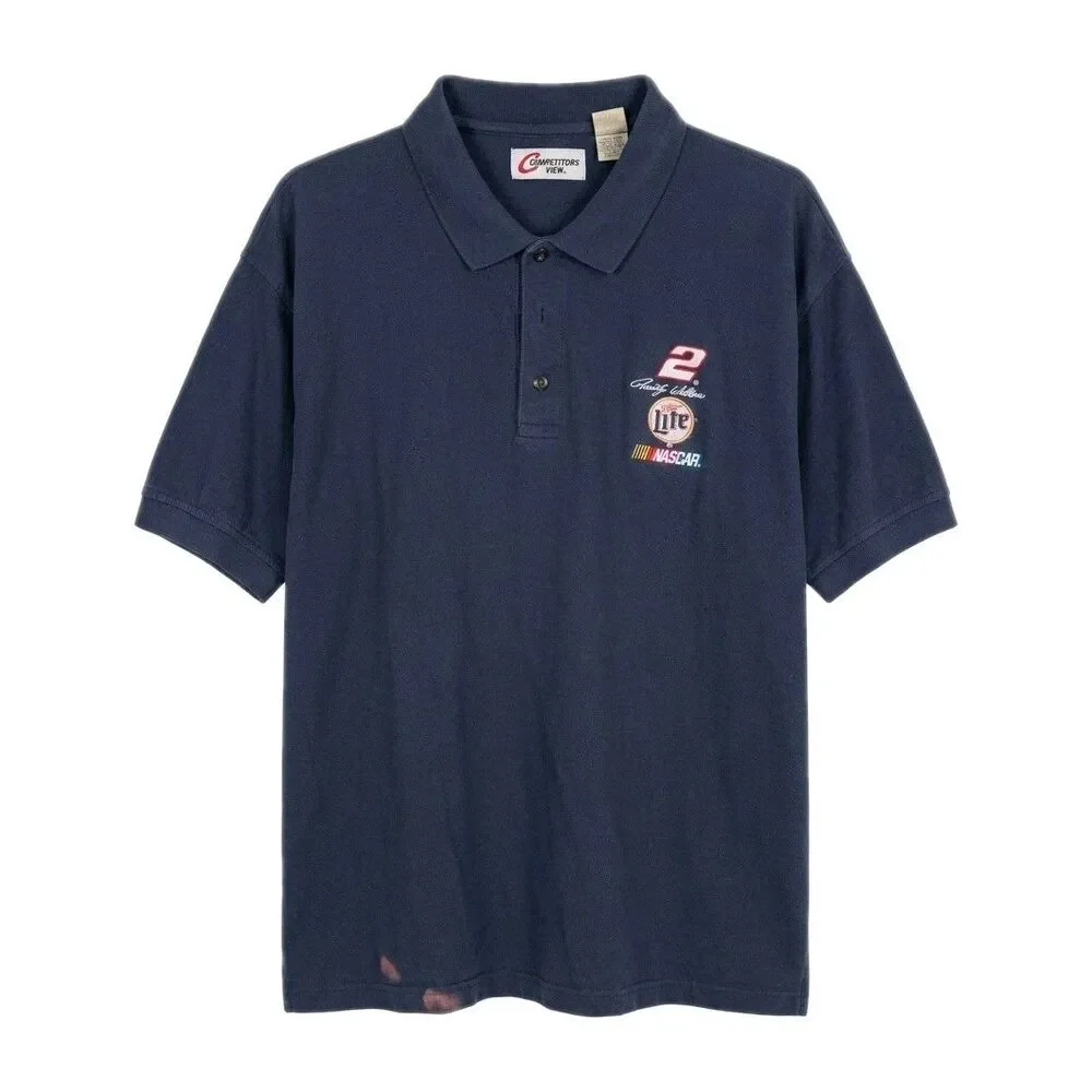 Vintage NASCAR Rusty Wallace Polo Shirt Mens Large L Navy Miller Lite Racing VTG